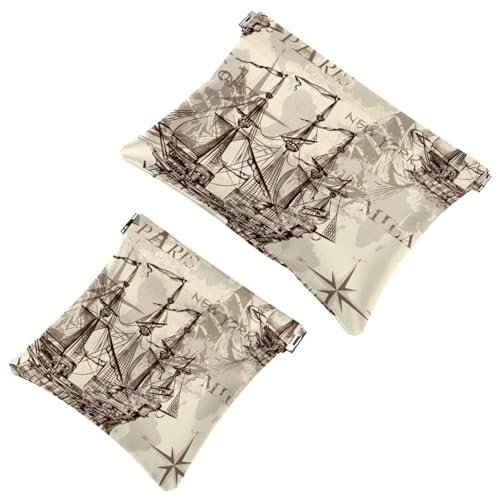 2 beauty case tascabili con chiusura ermetica mini borsa per il trucco portatile senza cerniera mini trousse da viaggio per donne e ragazze stile retrò da nautica barca a vela