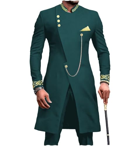 African Suit for Men 2 Pieces Embroidery Tuxedo Suit African Clothes Solid Standard Fit Party Blazer Jacket Pant Set