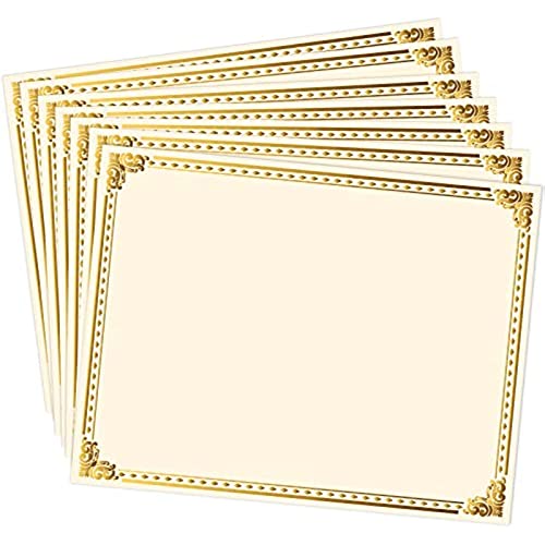 Chinco Certificate Paper Gold Foil Metallic Border Blank Award Certificate for Recognition Appreciation, Laser and Inkjet Printe