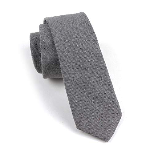 Image of Elfeves Men's Skinny Solid Color Tie Causal Cotton Linen Narrow Slim cut Necktie