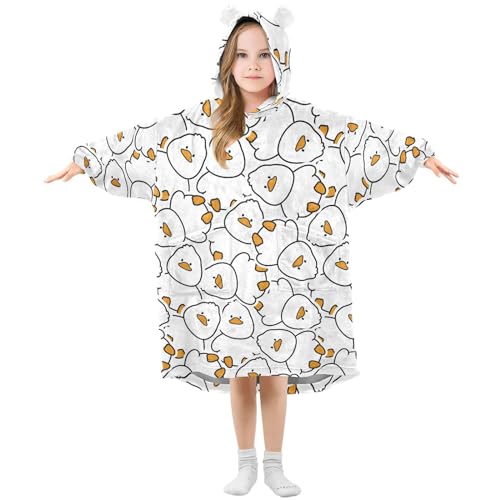 Wearable Blanket Hoodie for Girls Boys Adult, Cute White Duck Oversized Super Warm Plush Sherpa Hoodie Fuzzy Warm Flannel Blanket Sweatshirt with Roomy Pocket, Medium