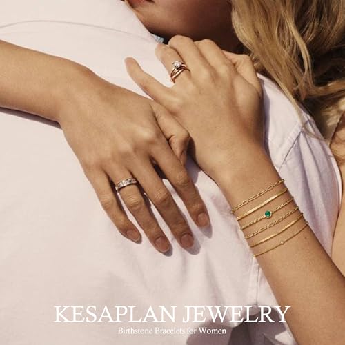 Birthstone Gold Bracelets for Women Waterproof, 14K Gold Plated Jewelry Sets Dainty Stackable Bracelet Blue Green Emerald Friendship Link Paperclip Chain Bracele Fashion Jewelry Accessories Birthday Gifts for Womens4