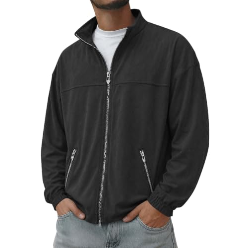 fartey Mens Jacket Lightweight Fleece Full Zip Sweatshirt Stand Collar Coat - image 5