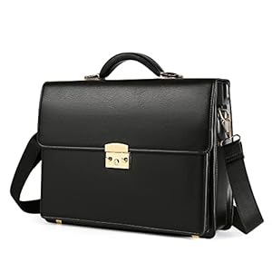 Briefcases for Men Business Mens Leather Briefcase Locking Black Laptop Messenger Bag Lawyer Hard Case