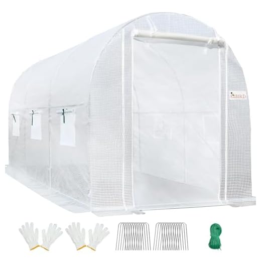 KING BIRD Upgraded 10x6.6x6.6FT Large Walk-in Greenhouse Heavy Duty Galvanized Steel Frame 2 Zippered Screen Doors 6 Screen Windows Tunnel Garden Plant Hot Green House 18 Stakes 4 Ropes 2 Gloves White
