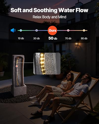 VEVOR Gartenbrunnen für draußen, 98 cm Höhe, moderner Wasserfall, mit LED-Beleuchtung und Pumpe, für Garten, Terrasse, Hinterhof, Heimdekoration, Außenbereich, Büro, Meditationsraum
