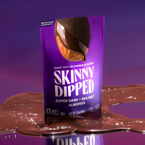 Image of SkinnyDipped Super Dark Chocolate + Sea Salt Almonds, Vegan, Healthy Snack, Plant Protein, Gluten Free, 3.5 oz Resealable Bags, Pack of 5