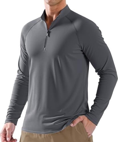 Men's UPF 50+ Sun Shirt Long Sleeve 1/4 Zip Quick Dry UV Fishing Shirt Athletic Pullover for Workout, Running, Hiking