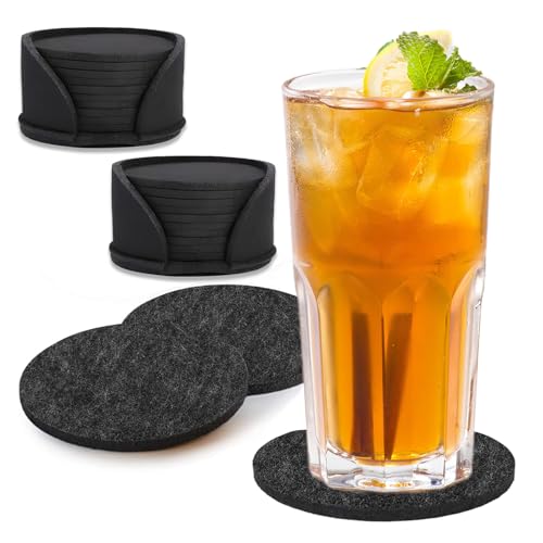 30 Set Filz Untersetzer Rund Gläser Waschbarer Untersetzer Mit 3 STK Aufbewahrungsbox Tischuntersetzer Filzuntersetzer Filz Untersetzer Rund für Gläser Coasters Stilvolle Dekoration