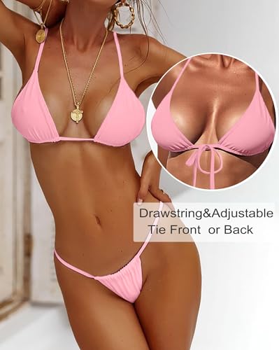 Image of XUNYU Thong Bikini Sets for Women - Brazilian Micro String Bikinis Sexy Two Piece Swimsuit Triangle Top Halter Bathing Suits
