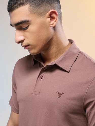Image of TECHNOSPORT Men's Solid Slim Fit Polo Collar T-Shirt COTFLEX Half Sleeve Button Polyester for Gym Running Workout UPF50+ Anti Odour