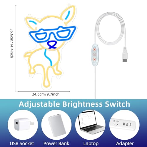 Image of Dog Neon Sign for Wall Decor, 14.4x9.7 Inch Dog LED Light Sign for Birthday Party Home Decorations for Beauty Bar Coffee Shop Logo, Congrats Birthday Gifts for Children Warm White