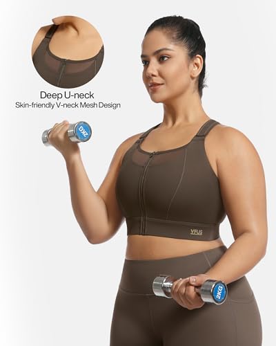 Image of Adjustable High Impact Sports Bra Zip Front Sexy Mesh Racerback Workout No Bounce Compression Bras for Women Plus Size