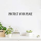 Vinyl Wall Art Decal - Protect Your Peace - 3' x 25' - Trendy Cute Inspirational Good Vibes Quote Sticker For Selfcare Bedroom Kids Room Bathroom Closet Mirror Boutique Beauty Salon Office Decor (Black)