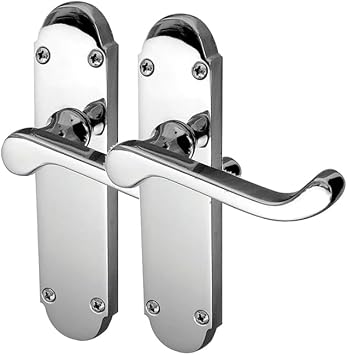 Polished Chrome Scroll Door Handle Set - Victorian Style Internal and External Lever Door Handles with Backplate 170mm x 42mm Pair of Handles