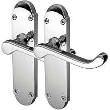 Polished Chrome Scroll Door Handle Set - Victorian Style Internal and External Lever Door Handles with Backplate 170mm x 42mm Pair of Handles