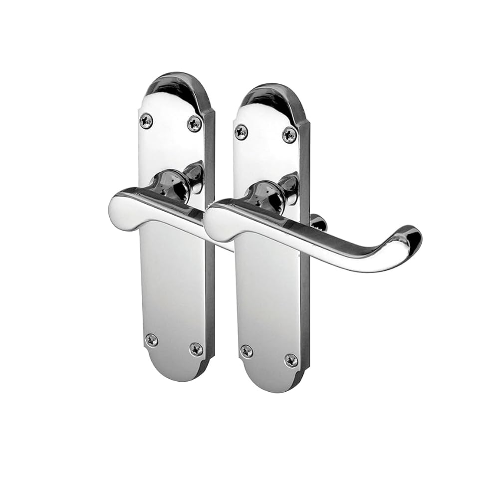 Epsom Door Handle Silver Polished Chrome Scroll Door Handle Set - Victorian Style Internal And External Lever Door Handles With Backplate 170Mm X 42Mm (Pair Of Handles)