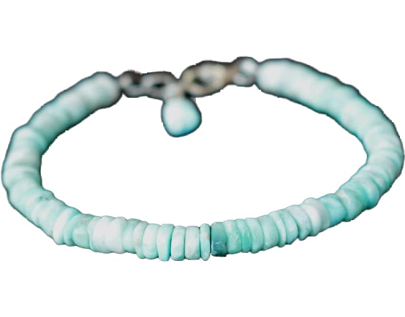 Bracelet larimar anti-irritation perles lisses 4mm fermoir argenté sécurisé