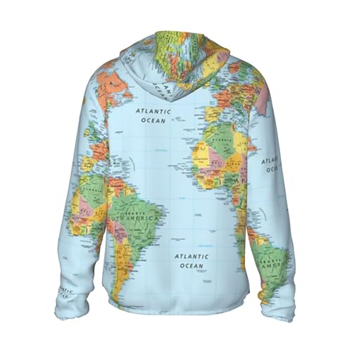 Men'S Outdoor Lightweight Uv Sun Protection Jacket,World Map Long Sleeve Hooded Shirt3