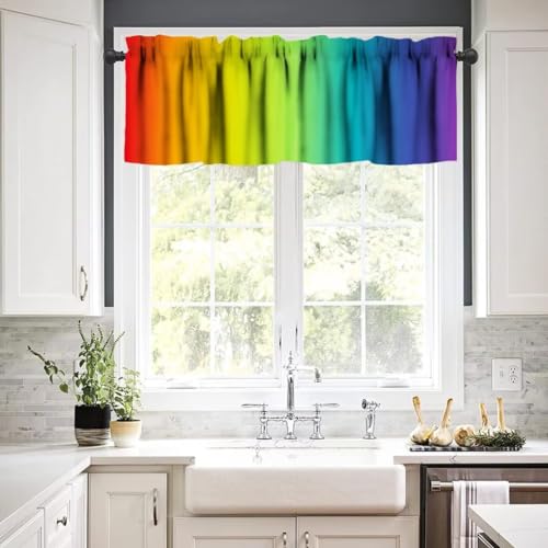 Image of Rainbow Window Valance Curtain, Abstract Colorful Rainbow Matching Art Theme Pleasant Atmosphere Window Valances Treatments for Kitchen Living Room Cafe Decor 54'x18', 1 Panel