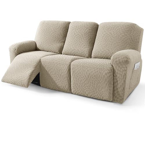Image of 2026 Sofa Recliner Cover 5-Piece (69 inch-91 inch) Super Soft Recliner Couch Covers with Big Pocket & Anti Slip Ties Stay in Place, Stretch Lazy Boy Reclining Couch Sofa Slipcover Durable Washable, Khaki