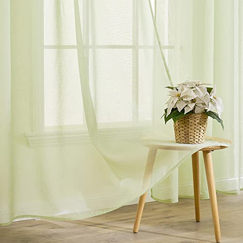 EMEMA Set of 2 Sheer Voile Curtains with Eyelets Transparent Voile Polyester Eyelet Curtain Transparent Living Room Airy Decorative Curtain for Bedroom 140 x 280 cm (W x H) Green - Image 4