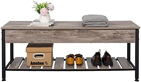Shoe Bench Rack Entryway Shoe Bench Storage Organizer Shelf Lift Top Metal Frame Bed End Stool by Amebee Modern Seat Industrial Look for Hallway Shoe Organizer Shelf for Bedroom Hallway Trendy Living