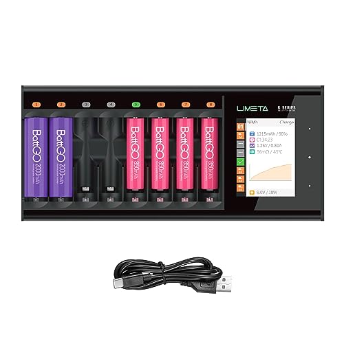 Cargador de baterías universal LIMETA R8 inteligente de 8 ranuras tipo C