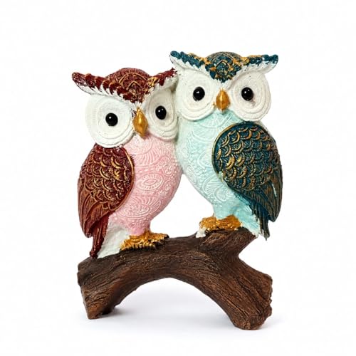 Image of Decorative Couple Owl Figurine Showpiece | Handcrafted Resin Owl Statue on Branch | Home Decor for Living Room, Bedroom & Office | Valentine for Couples