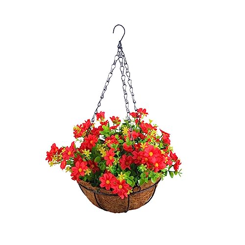 BYNYXI Géraniums Artificiels Suspendus, Fleurs Artificielles Suspendues avec Pot Marguerite Tournesol Fleurs en Soie Plante Artificielle Géranium Panier Suspendu avec Pot de Fleurs Fleur de Balcon