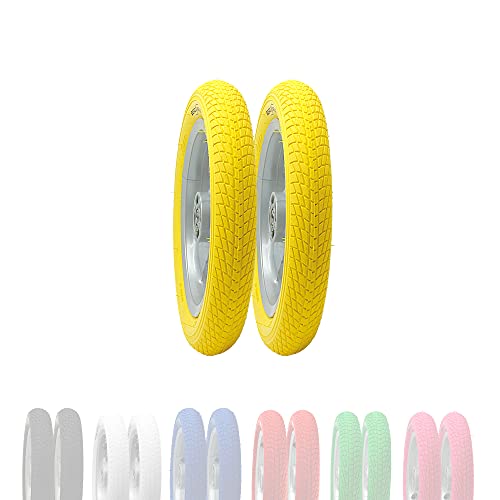 BERGMEILE | 2X 12 Zoll Reifen (57-203) in Gelb | 12 1/2 x 2 1/4 Reifen | Gelbe 12 Zoll Fahrradreifen/Laufradreifen Cover