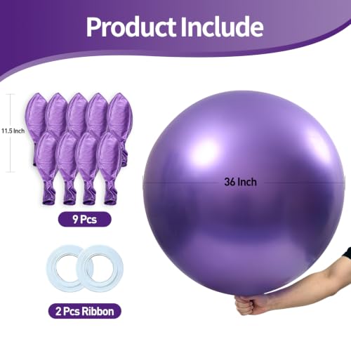 Image of KALOR Metallic Purple Giant 36 Inch 9pcs Large Latex Balloons