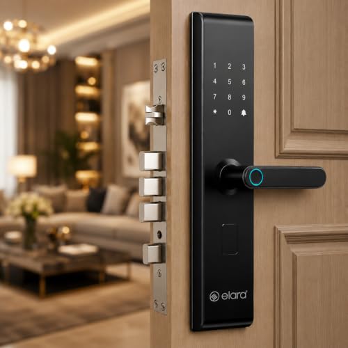 Image of Elara Echo Lite Basic Non-WiFi Smart Door Lock with Fingerprint Scanner, RFID Card Reader, PIN Code, Anti-Theft Alerts, 2-Year Warranty, Black