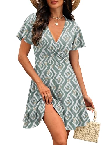 Image of RUMIA Women Casual Dresses Wrap V Neck Dress A-Line Summer Sundress Fashion