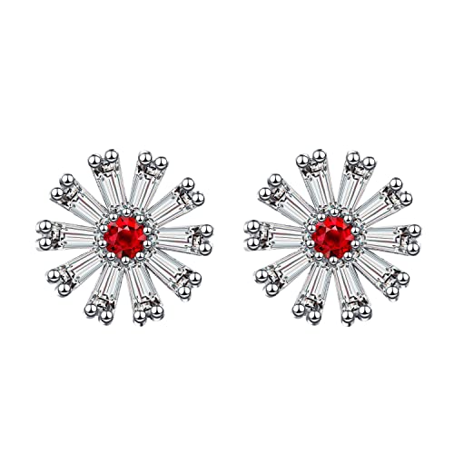 Boucles d'oreilles en Or Blanc 18K et rubis moissanite une fleur de prestige pour femme