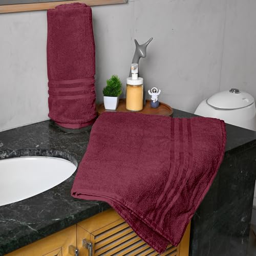 Image of Divine Casa 100% Cotton Bath Towel Set of 2, 550 GSM Ultra Soft Highly Absorbent Thick Towels, Large 75 x 150 cm, Maroon