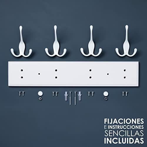 Miniatura 5 de Larhn Perchero Pared Blanco - 4 Colgadores Triples - 42 Cm - Percheros Pared De Diseño Para Recibidores, Entradas, Dormitorios Modernos, Habitaciones Infantiles Y Baños