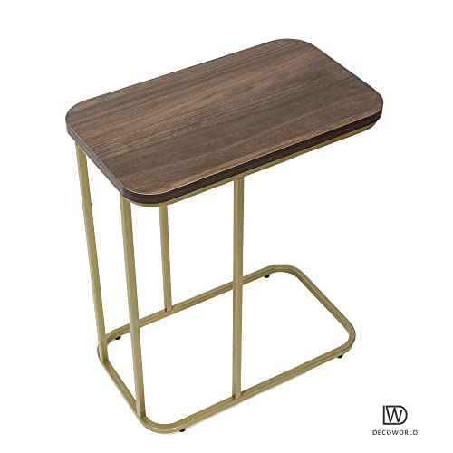 DECOWORLD|| Premium Side Table || Metal Side Table with Wooden Top || End Table for Living Room, Sofa C Type Table or Bed Side Stand (Golden)