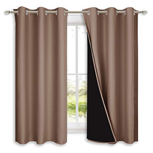 Image of NICETOWN Total Blackout Panels for Nursery, Super Soft, Heavy Duty and Thick Window Treatment Curtains 63 inches Long with Black Lined for Basement, (1 Pair, Cappuccino, 42 inches Wide Each Panel)