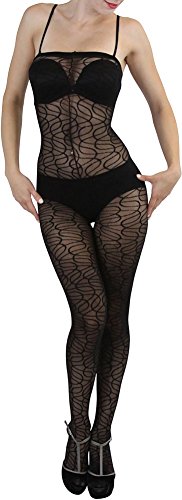 Image of ToBeInStyle Women's Bodystocking Crotchless Peek-A-Boo Fishnet Lace Bodysuit
