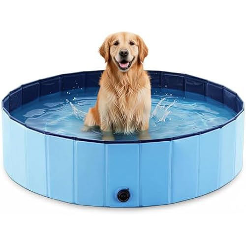 Foldable Dog Pool for Small & Medium Dogs – Portable Pet Pool for Outdoor, Backyard, Travel, Beach, Cooling & Bathing, Easy to Store & Clean (Blue, Large-63" x 12")