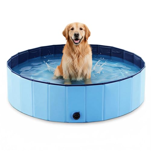 BECROWM Foldable Dog Pool for Small & Medium Dogs – Portable Pet Pool for Outdoor, Backyard, Travel, Beach, Cooling & Bathing, Easy to Store & Clean (Blue, Large-63" x 12") by BECROWM - Used condition - US$15.97