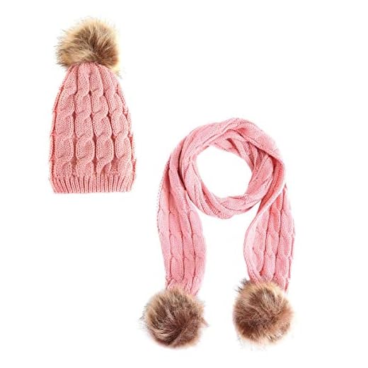 Boomly Sombrero Tejido De Bebé Bufanda Sombrero De Invierno Bufanda Caliente Sombrero De Pompón Infantil Niñito Niños para Niños De 1 A 6 Años (Rosado)