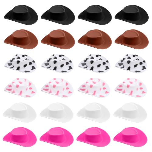 24 Pcs Plastic Mini Cowboy Hats Western Cowboy Cowgirl Hats Cute Miniature Mini Cowboy Hats for Party Crafts Doll Dress Up Play Dessert House Games Gifts Decoration
