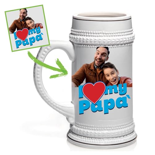 GFD Boccale di Birra in Ceramica Personalizzato con Foto e Testo, Bicchiere da Birra Personalizzabile - Idea Regalo Festa del papà, Amico Compleanno - Capacità 0,5 Litri