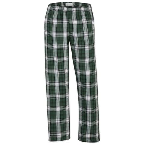 boxercraft Youth Poly Flannel Pants Long Sleep Pants Soft Elastic Waist Pajama Bottoms Plaid Lounge Pants with 2 Pockets Green/White Youth Large Cover