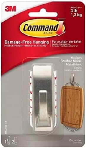 Command 3M MR02-BN Polished Nickel Metal Hook with Modern Highlights Medium