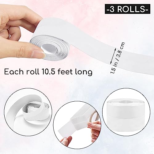 Image of 3 Rolls 10.5 Feet Caulk Tape Toilet Caulking Strip Self Adhesive Bathroom Sealing Peel and Stick Caulk Strip for Bathtub, 1.5 Inches (White)