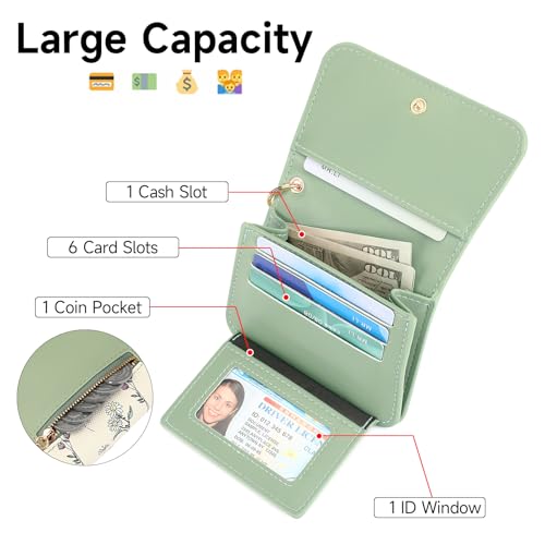 GAEKEAO Small Wallet for Women RFID Blocking Slim Keychian Wallet Floral Vegan Leather Card Holder with Zip Pocket ID Window2