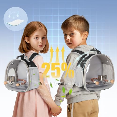 Image of Bird Travel Carrier Backpack, Metal Tray and Clamp Cups Bundle, Clear Bubble Window Space Capsule Astronaut Liked Vet Carry Book Bag to Carry and Transport Parakeet Parrot (Black, Metal Tray + Cups)